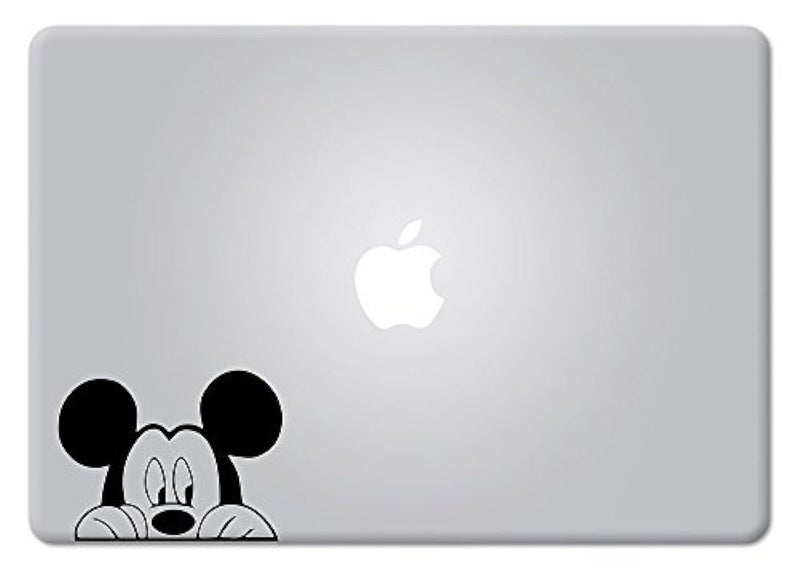 Die-Cut Vinyl Decal Sticker Mickey Mouse Peeking for MacBook Laptop Car Window (Black)